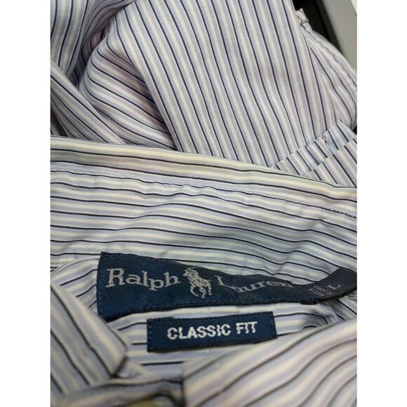 Ralph Lauren Shirt Men's Large‎ Blue Stripe Button Front Short Sleeve - Picture 9 of 9